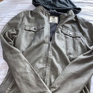 Mens Chor Vegan Leather Jacket 9688 Hood Gray XL